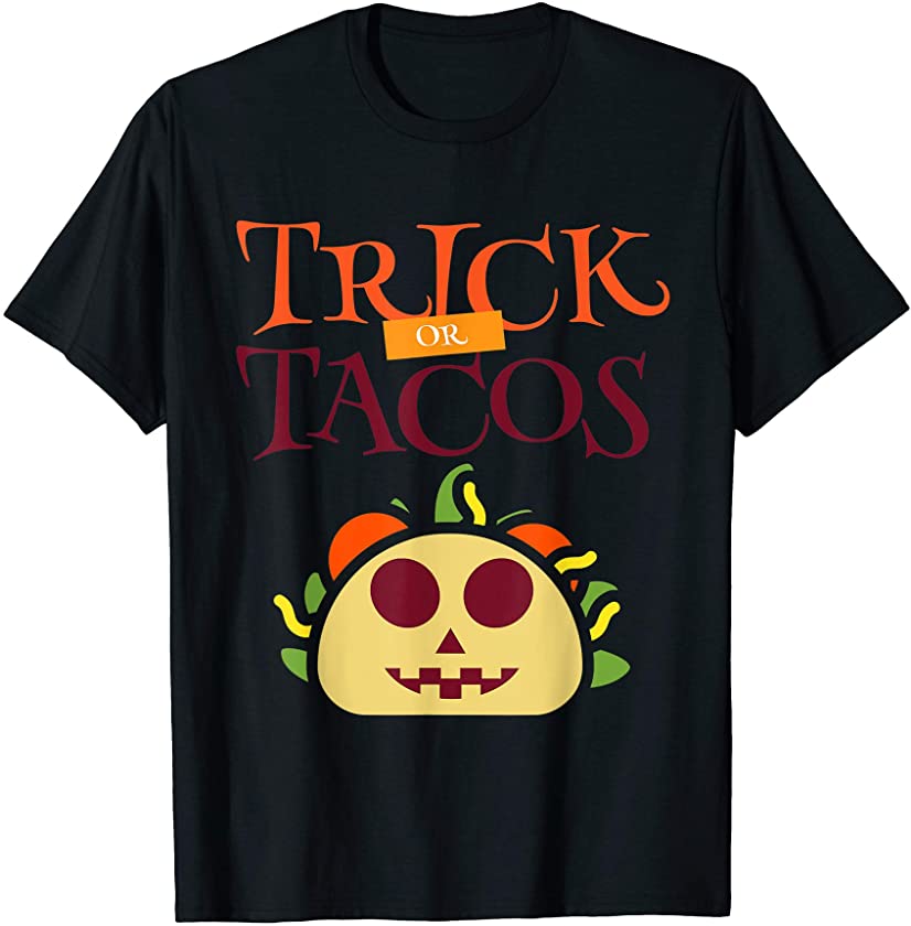 Trick or Tacos Funny Halloween Pumpkin Taco Design T-Shirt