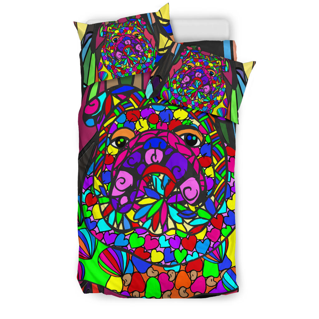 Bulldog Colorful Bedding Set – Duvet / Comforter Cover And Two Pillow Covers –  Art By Cindy Sang – Jillnjacks Exclusive
