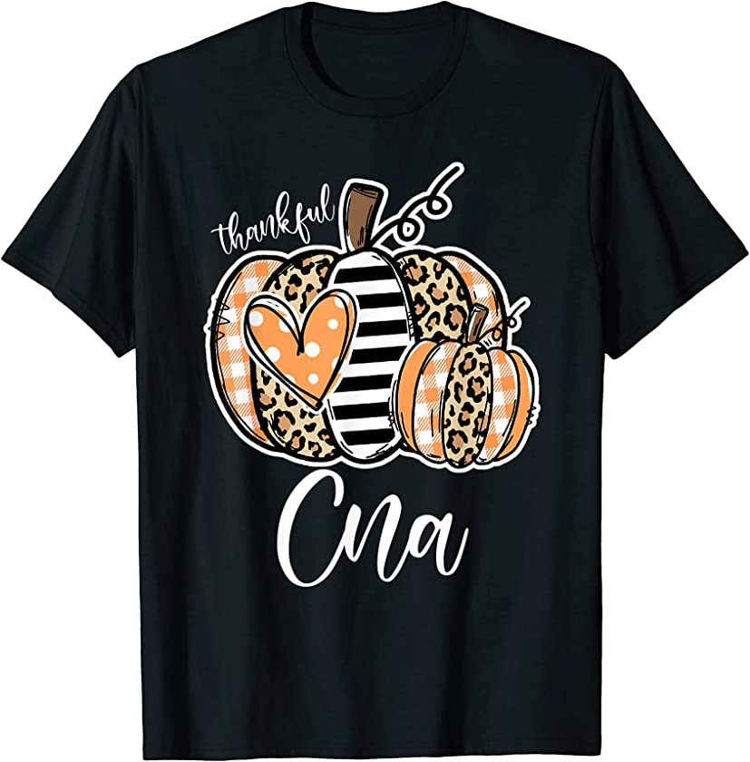 Thankful CNA Nurse Leopard Plaid Pumpkin Thanksgiving Day T-Shirt