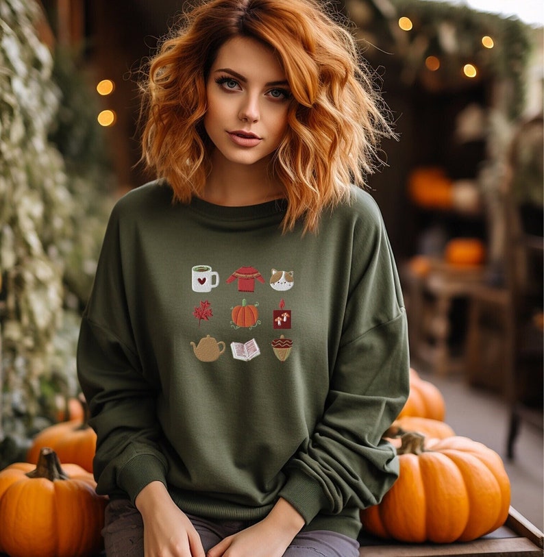 Fall Autumn Embroidered Sweatshirt 2D Crewneck Sweatshirt All Over Print Sweatshirt For Women Sweatshirt For Men Sws3166