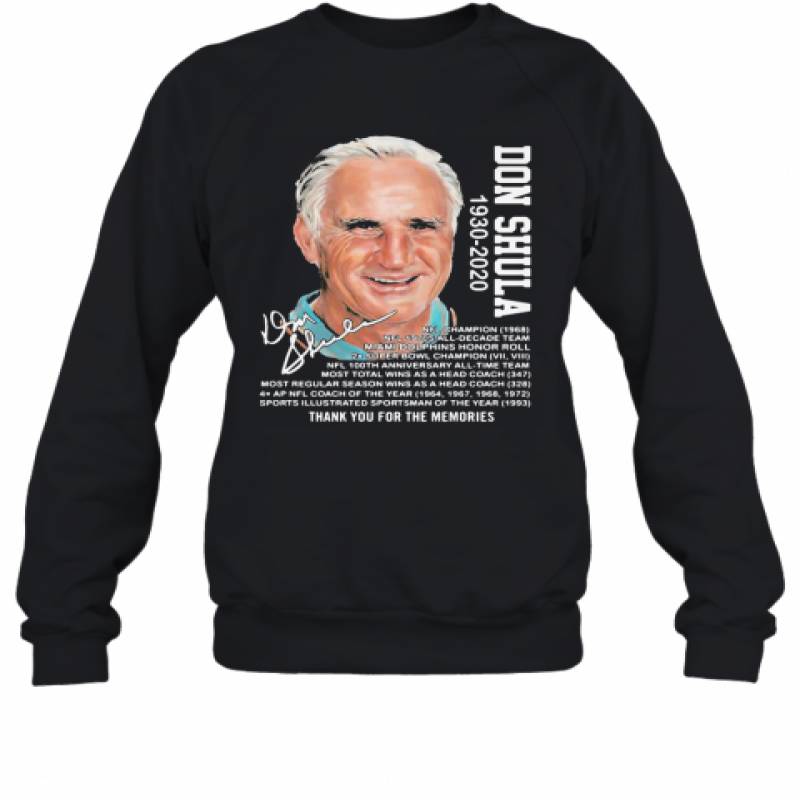 Don Shula 1930 2020 Miami Dolphins Thank You For The Memories Signature Sweatshirt