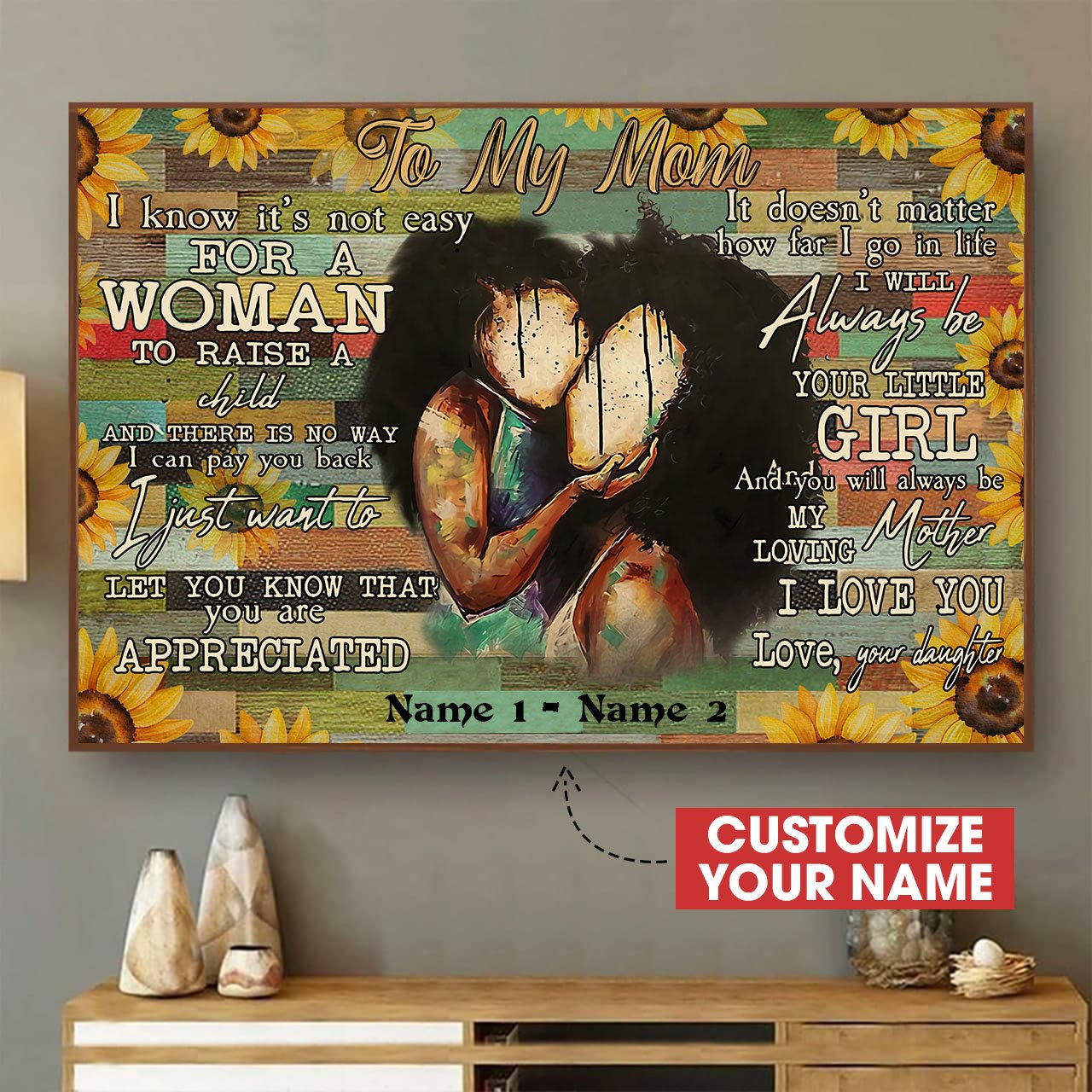 To My Black Mom Canvas Personalized Painting Art Home Decoration Gift Idea