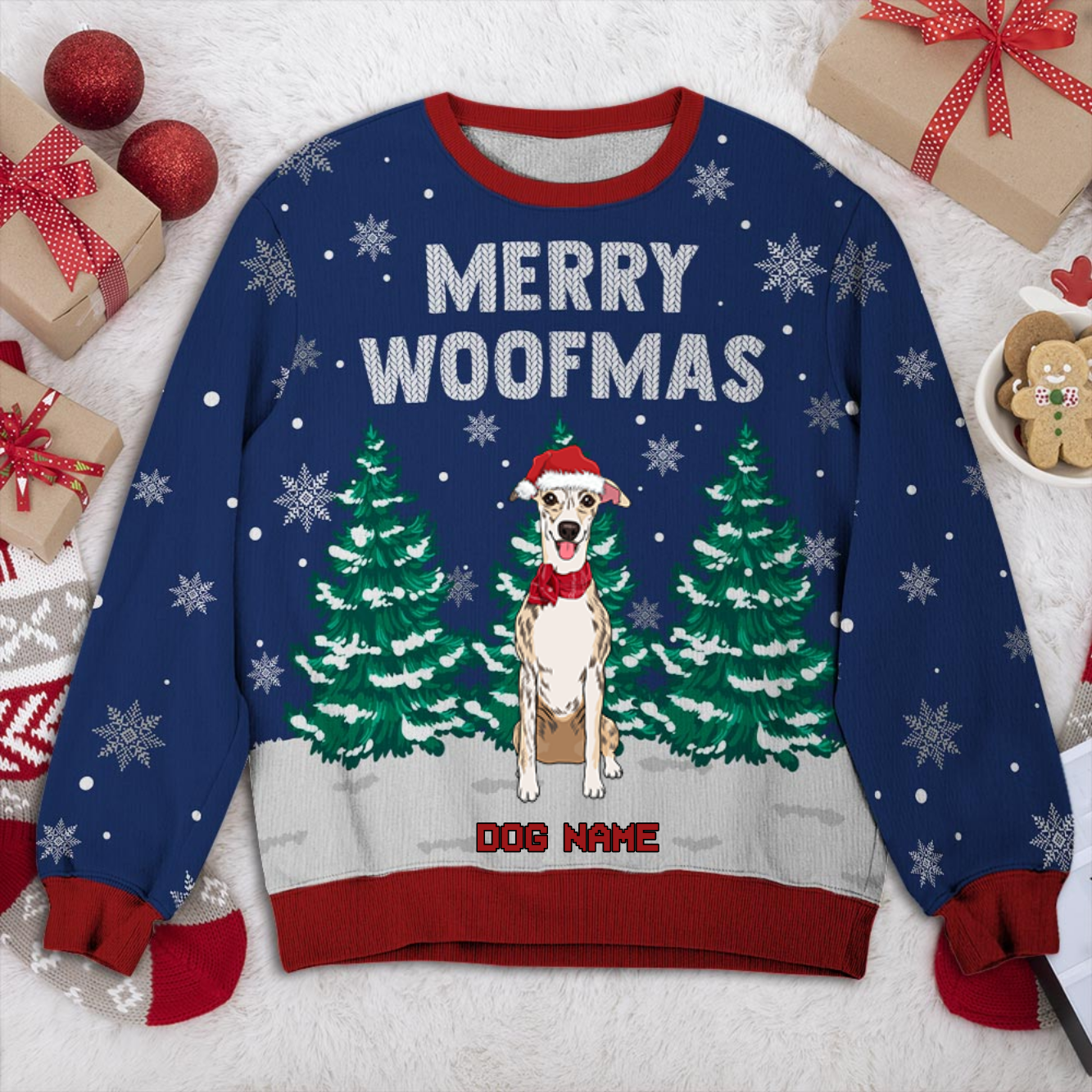 Whippet Personalized Sweater, Dog Ugly Christmas Sweater