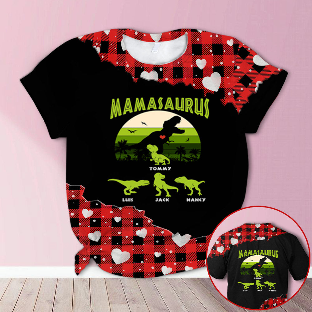 Personalized Nanasaurus Vinatge Red Plaid All Over Print Shirts, 3D Hoodie, Sweatshirt, Shirt And Polo For Grandma Hn98 Do99