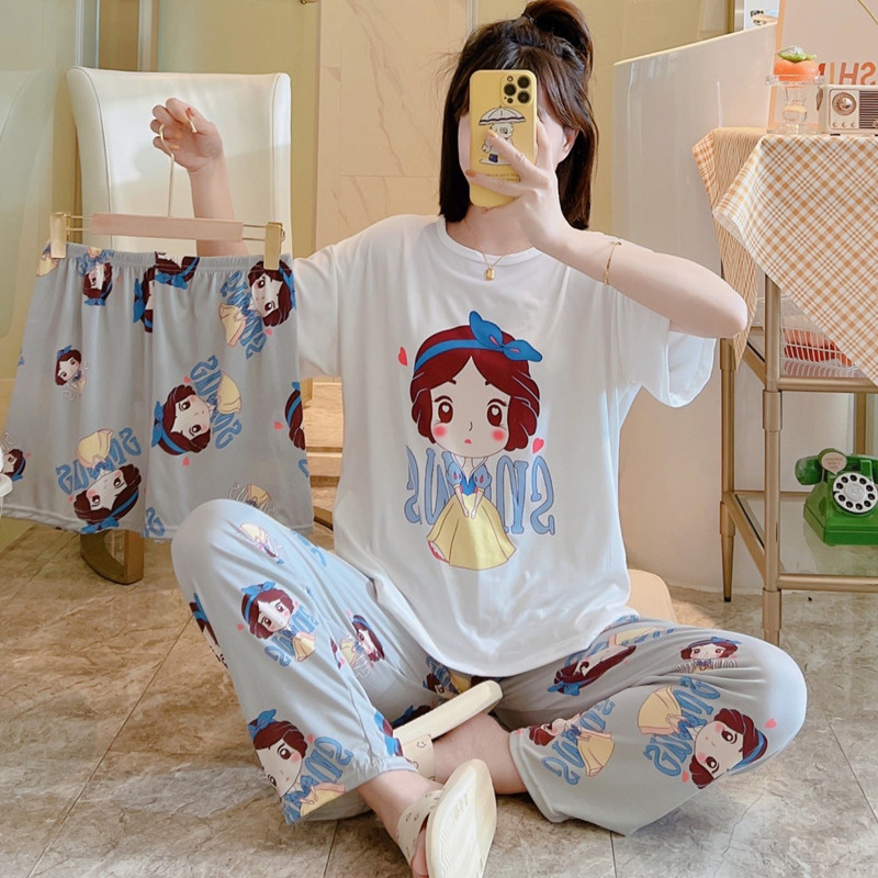 3pcs Set Women Pajamas Summer Short Sleeve Sleepwear Loose Pyjama Suits Kawaii Sailor Girls Print Female Pijama Mujer Nightwear alx