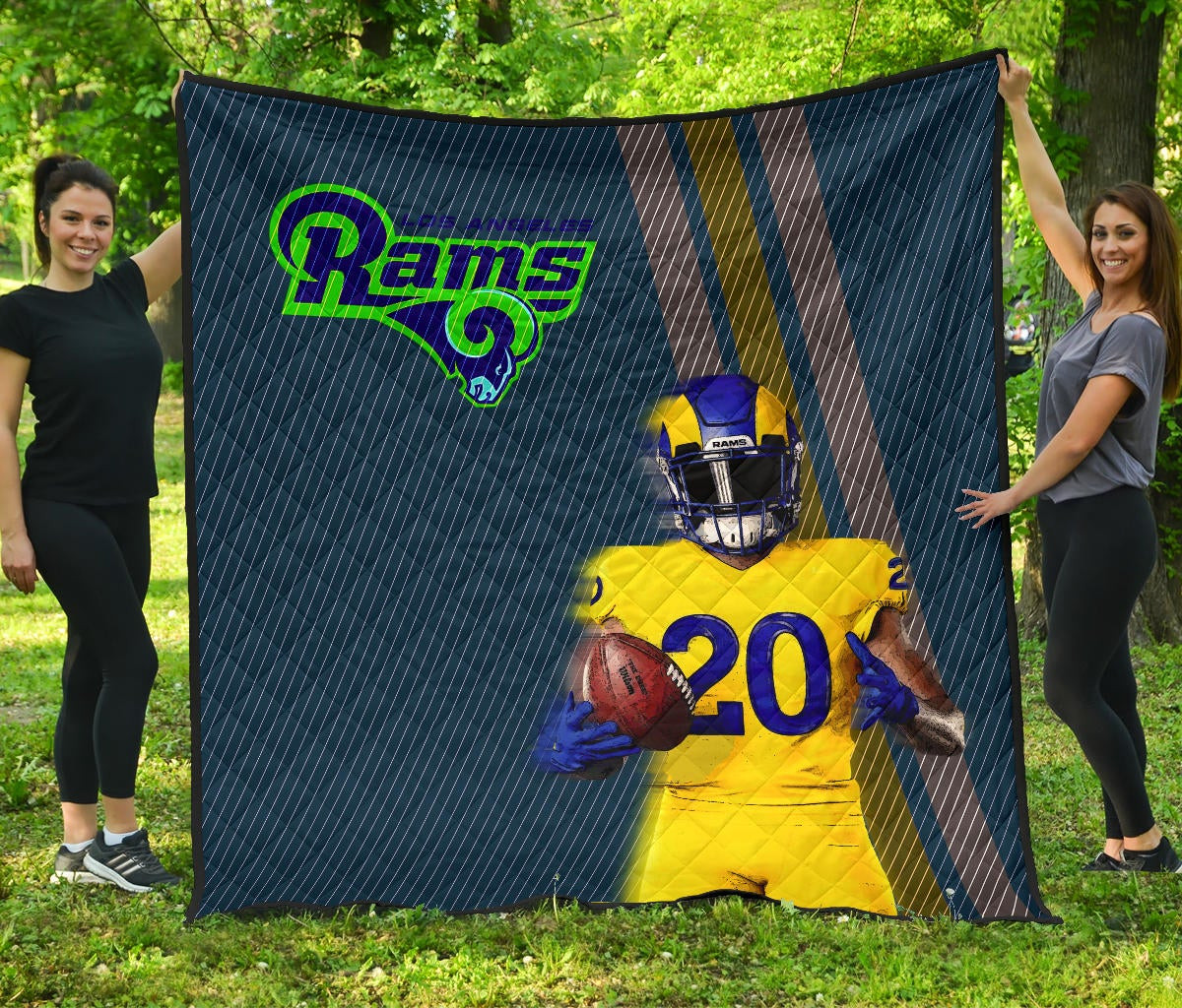 Los Angeles Rams American Football Team Jalen Ramsey 20 Wearing Helmet Standing Premium Quilt Blanket