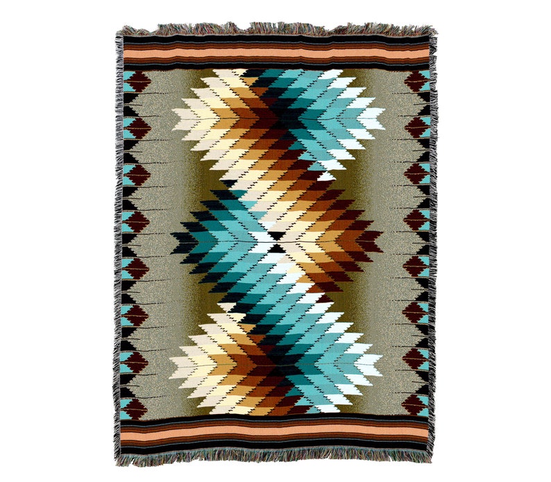 Whirlwind Smoke Southwest Native American Inspired Tribal Camp Vintage Retro Style Couch Sofa Blanket,  Woven Throw Blanket Home Decor