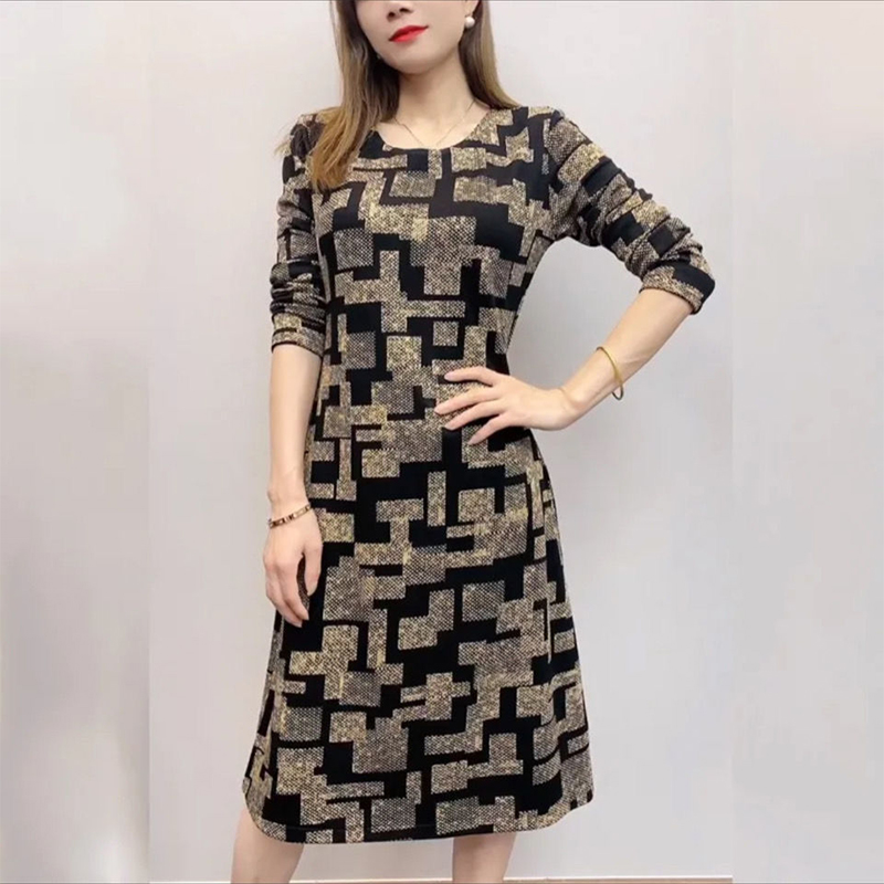 Autumn Winter 6XL Women’s Elegant Fashion Vintage Print A-line Dress Ladies Long Sleeve Casual Midi Dresses Robe Femme Vestidos alx