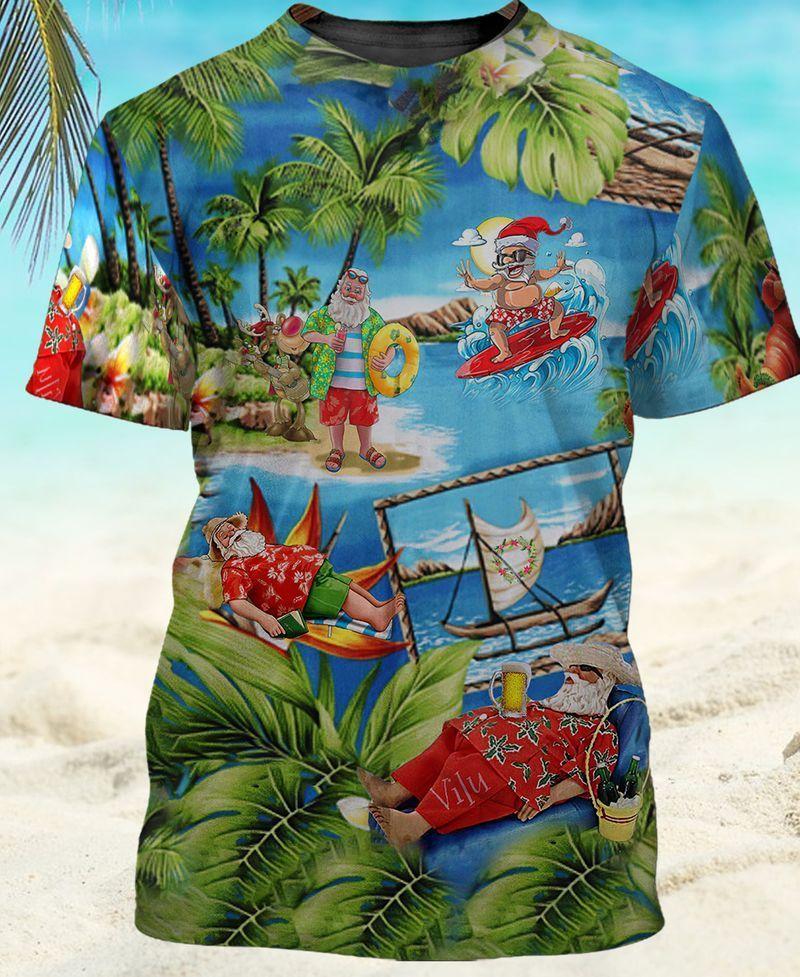 Santa Claus By The Beach 3D Tshirt