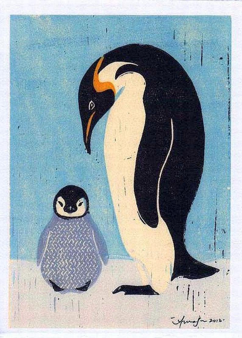 Penguins Poster Size Linocut Reproduction Art Print