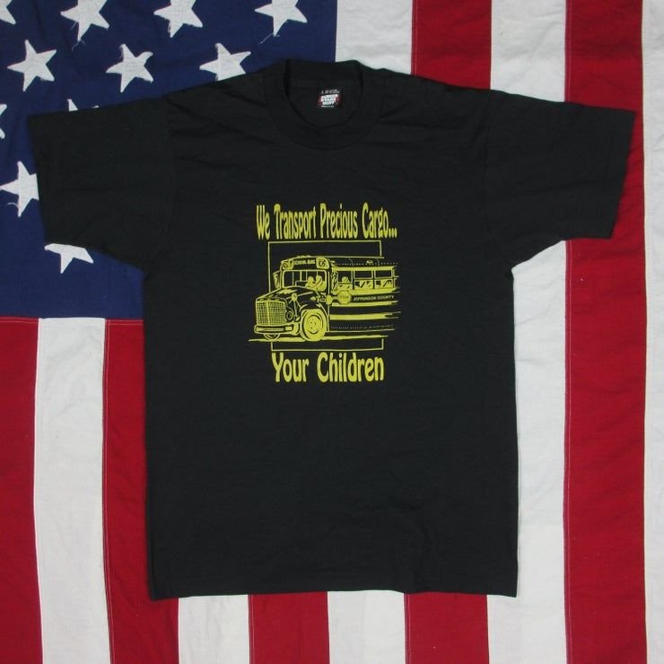 Vintage 1980 S We Transport Precious Cargo Your Childern School Bus Graphic Shirt