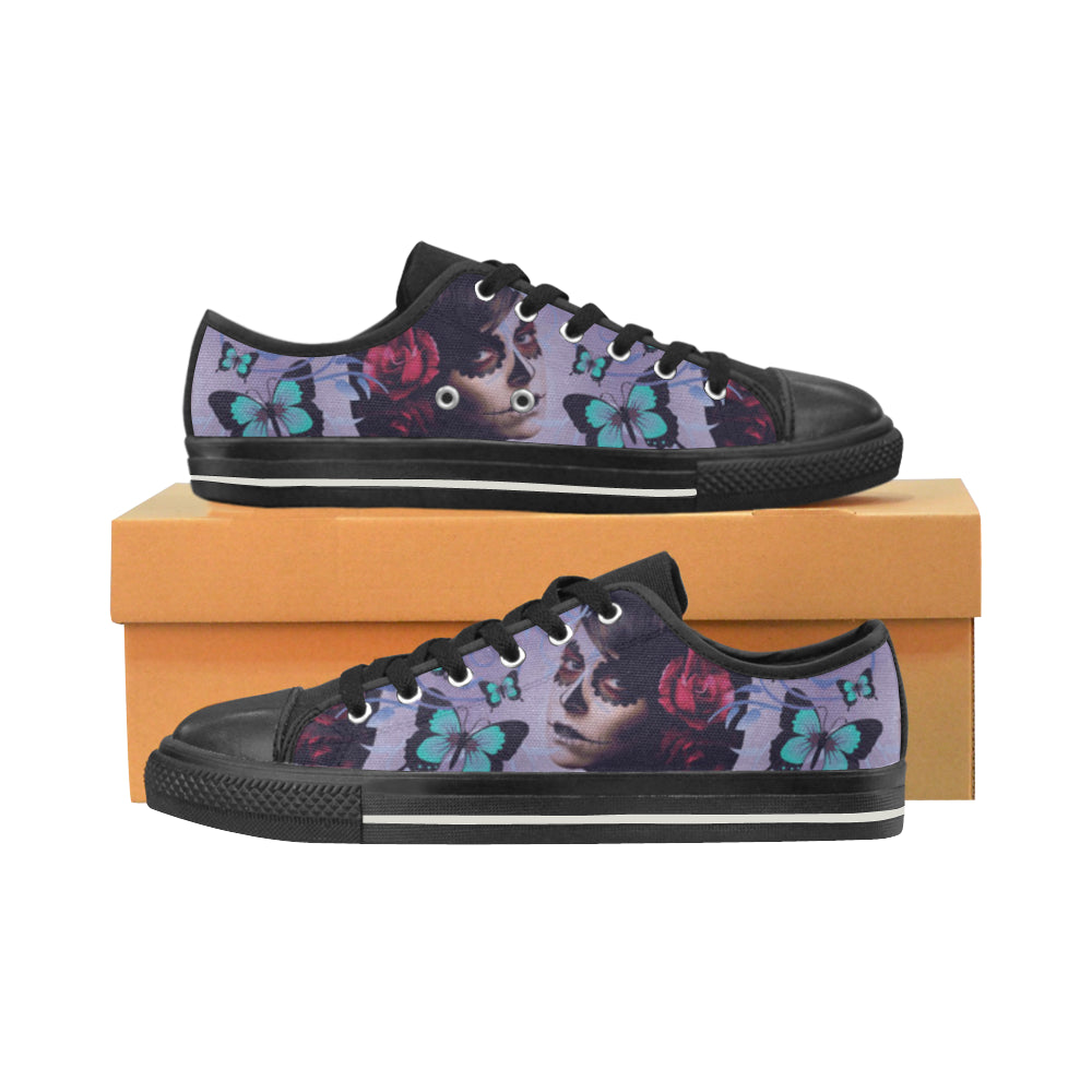 Sugar Skull Candy Black Low Top Canvas Shoes for Kid