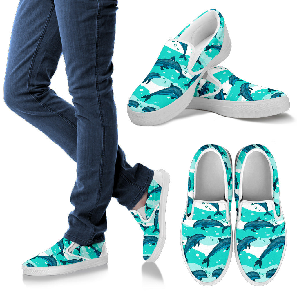 Dolphin Design Print Pattern Men Slip Ons Shoes