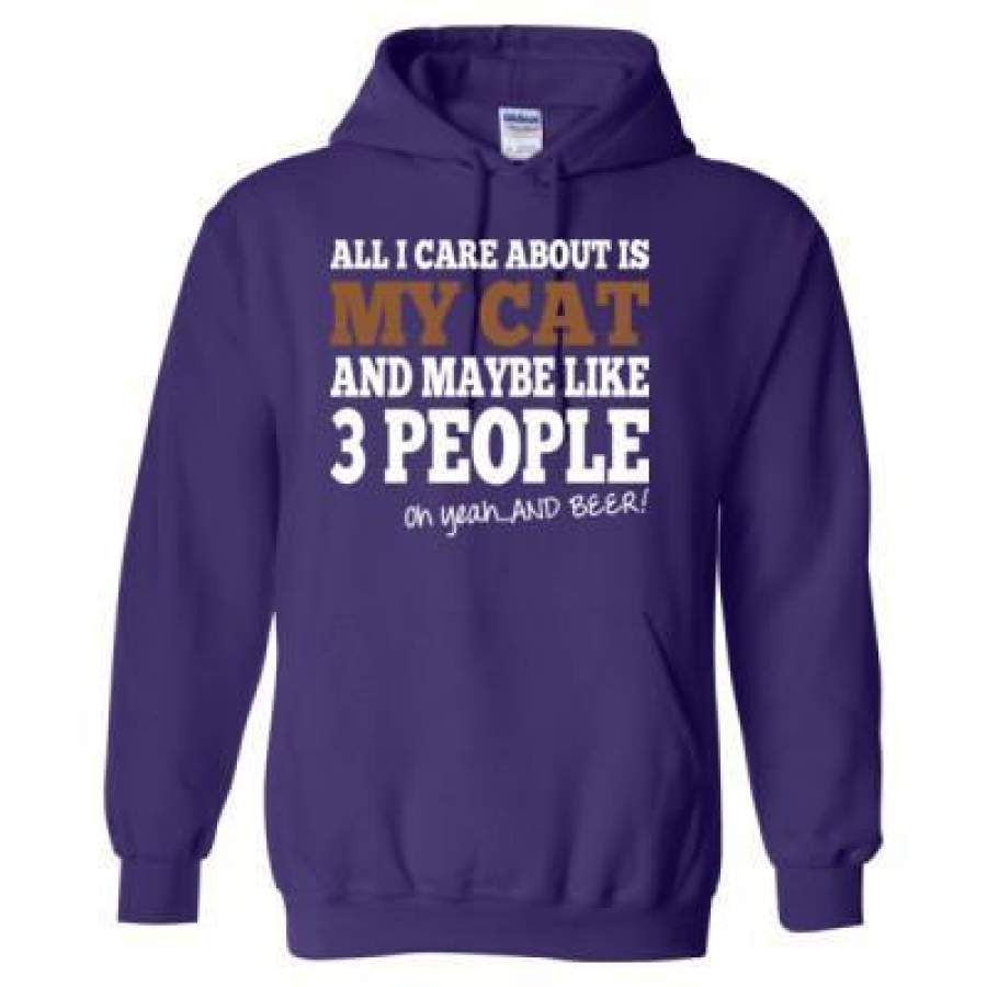 AGR All I Care About Is My Cat And Maybe Like 3 People And Beer – Heavy Blend™ Hooded Sweatshirt