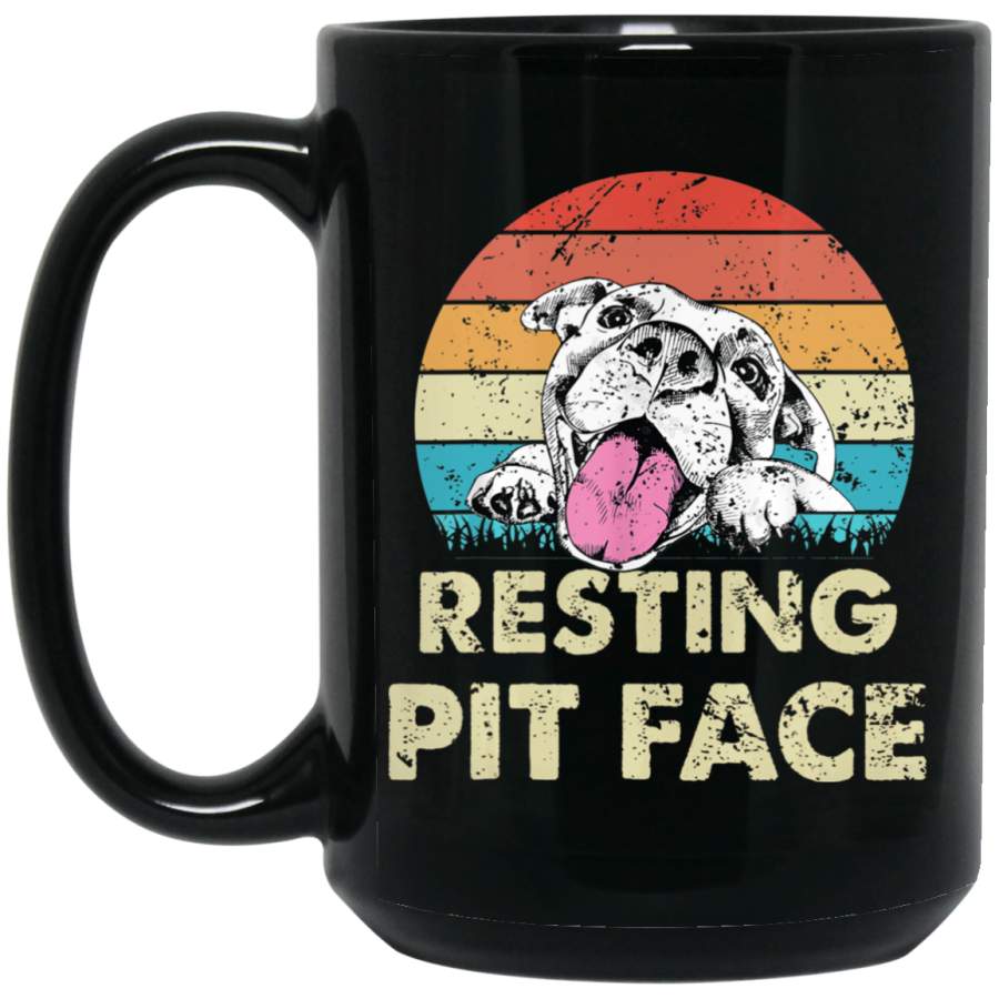 Funny Pit bull Lover Gift Vintage Resting Pit Face 15 oz Black Mug