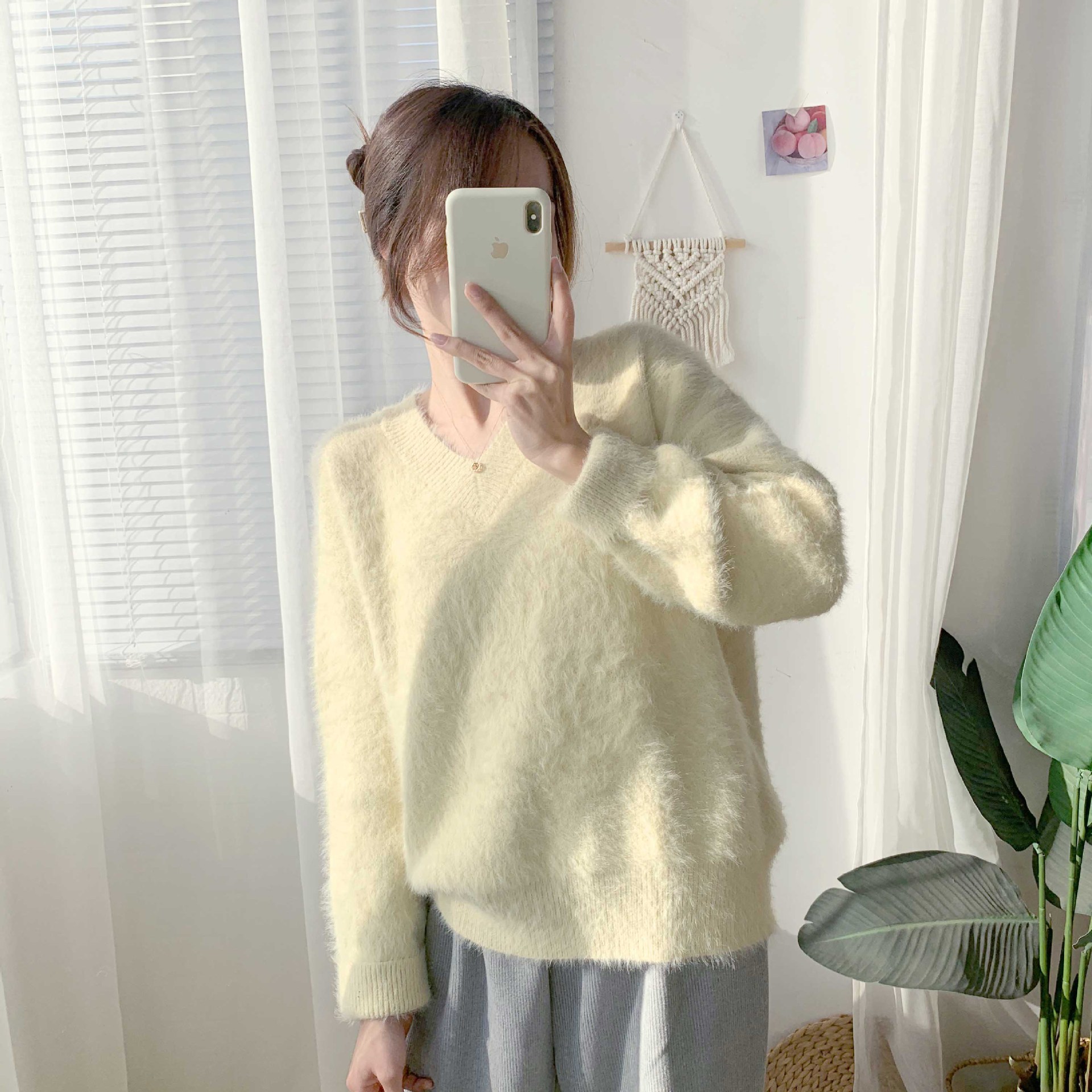 WTEMPO Super Warm 90% Mink Cashmere Women Sweater High Elasticity Soft Tops V-neck Pullovers Casual Basic Women’s Jumper Winter alx