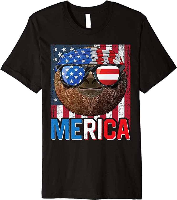 Sloth Merica 4th of July Lazy American Animal Patriotic Premium T-Shirt