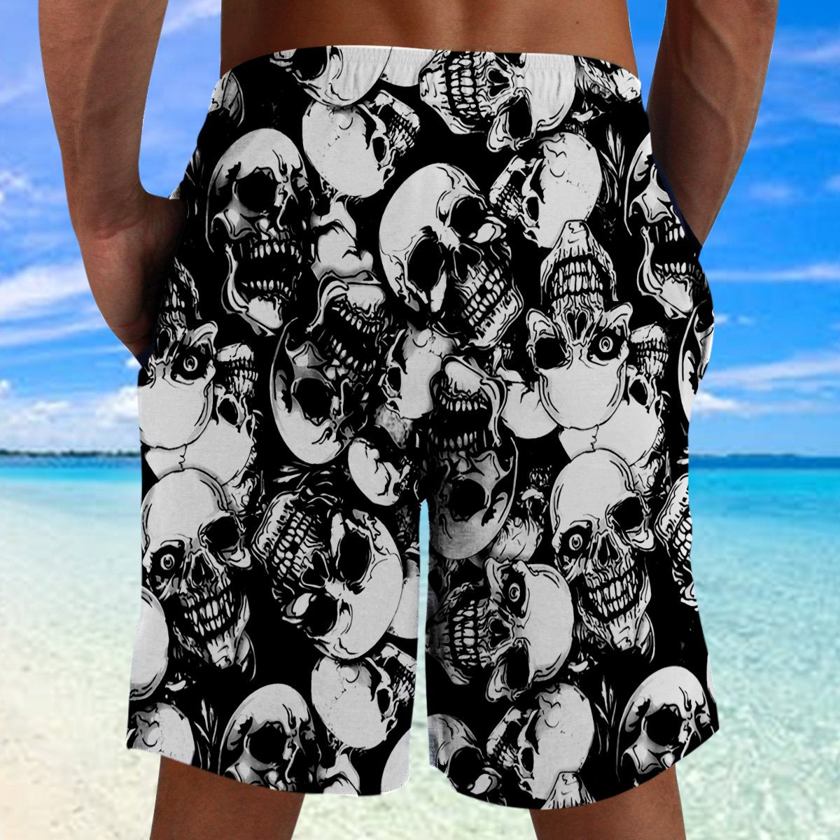 Skull Black And White Hawaii Beach Shorts Colorful S Ha24318