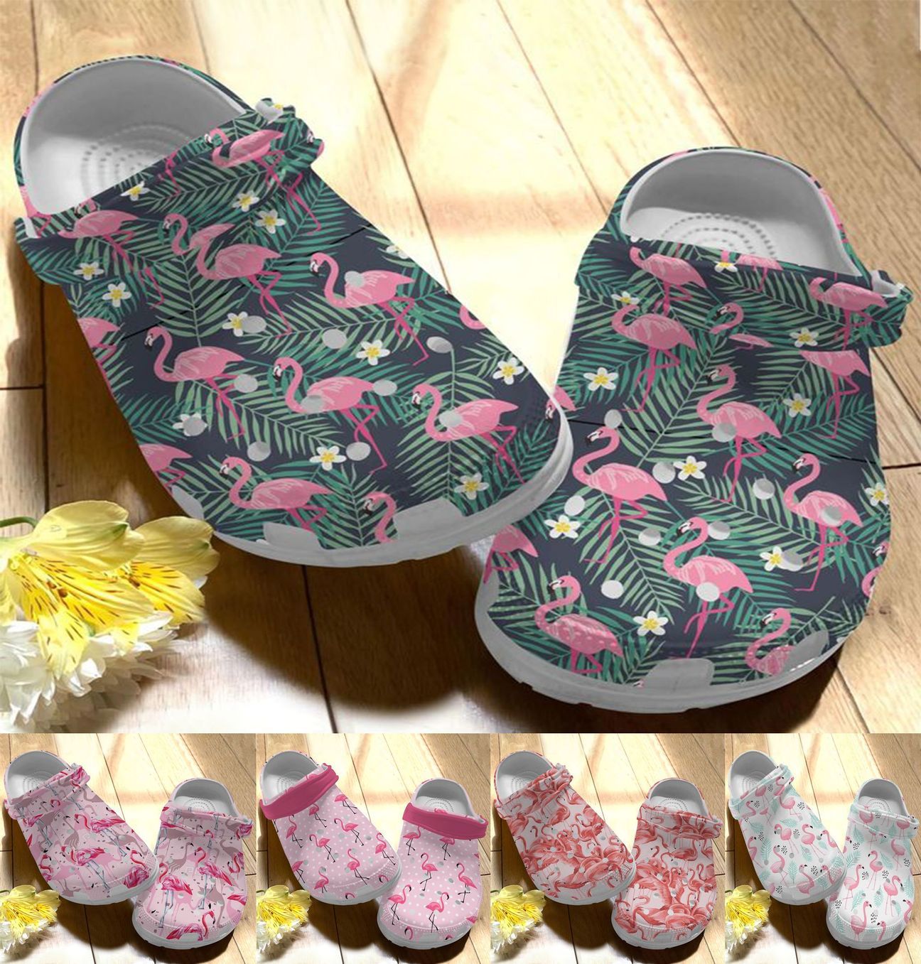 Flamingo Personalize Clog, Custom Name, Text, Fashion Style For Women, Men, Kid, Print 3D Whitesole Flamingo Pattern Collection