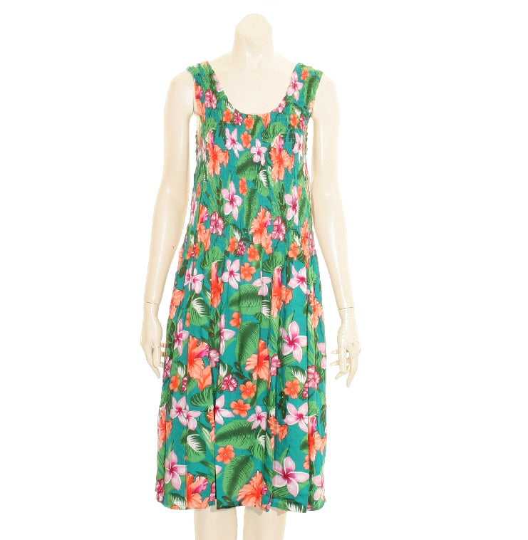 Short Hawaii Hibiscus And Plumeria Flower Tank Style Smock Dress Ha53554