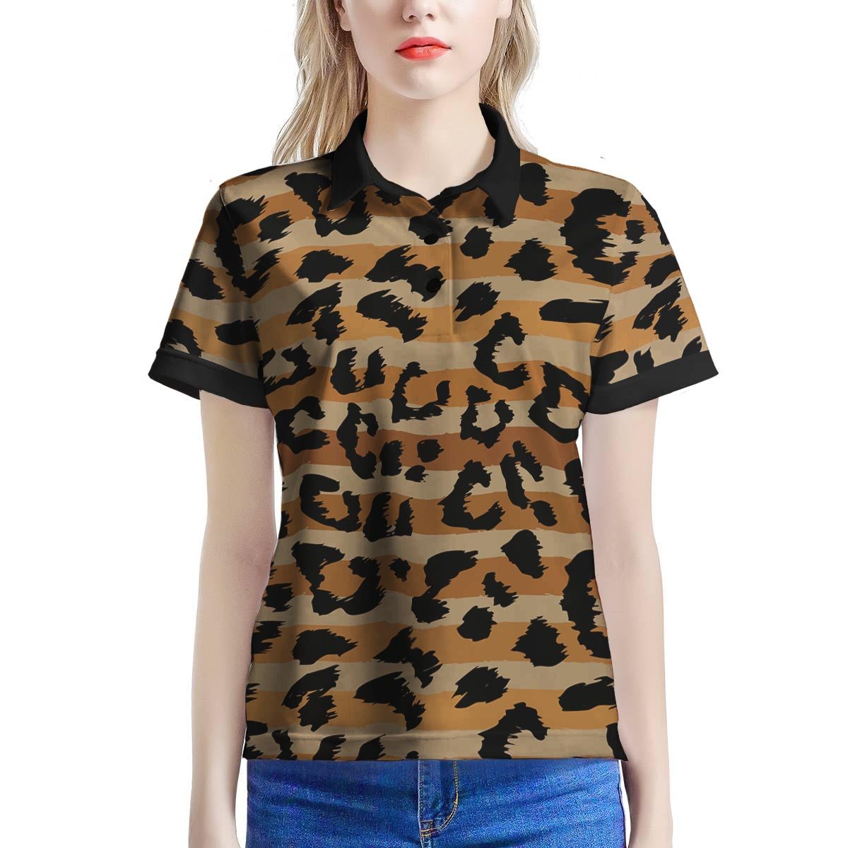 Striped Leopard Women’S Polo Shirt