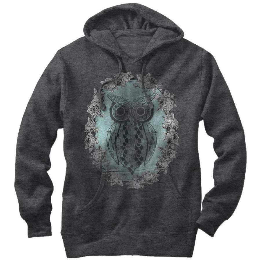 Lost Gods Men’s Distressed Owl Wreath  Lightweight Hoodie Charcoal Heather