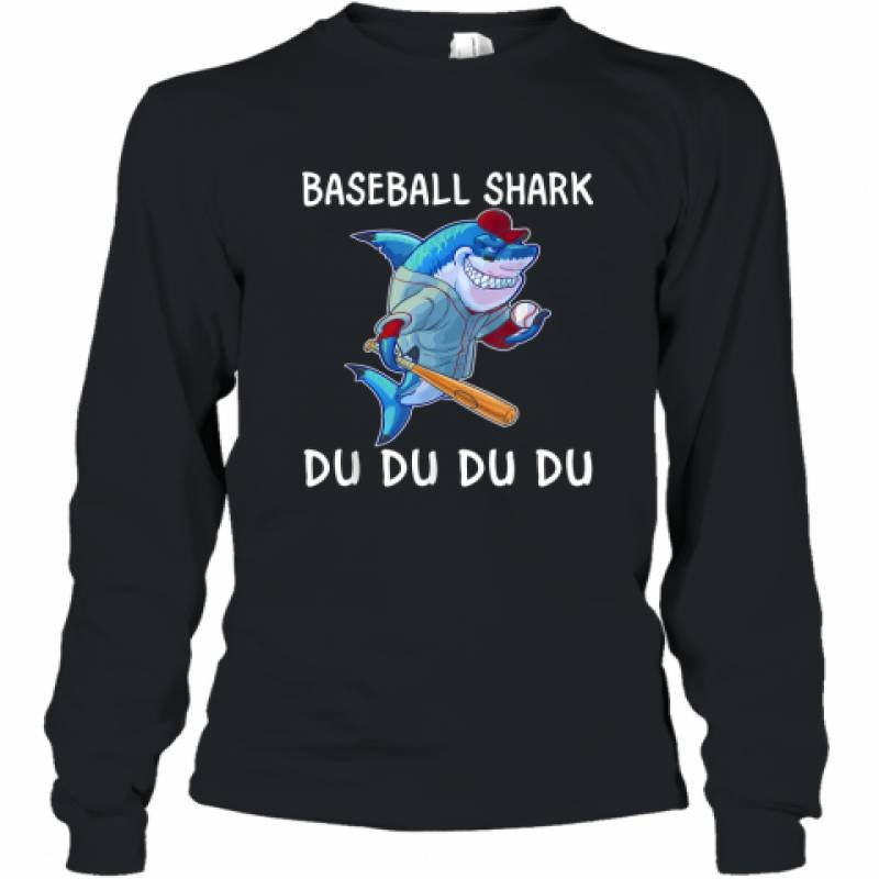 Blue Shark Playing Baseball Apparel Baseball Du Du Du shirt Long Sleeve T-Shirt