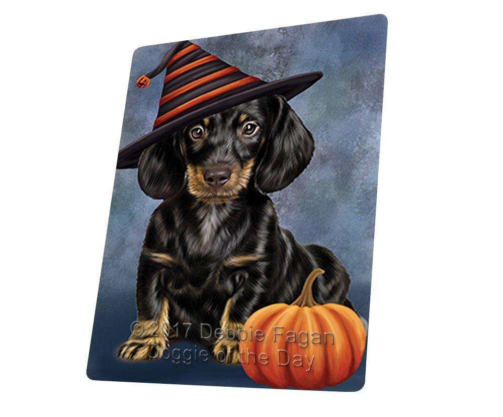 Happy Halloween Dachshund Dog Wearing Witch Hat With Pumpkin Art Portrait Print Woven Throw Sherpa Plush Fleece Blanket