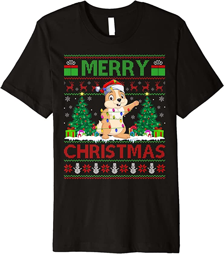 Rabbit Lover Xmas Tree Lights Ugly Santa Rabbit Christmas Premium T-Shirt