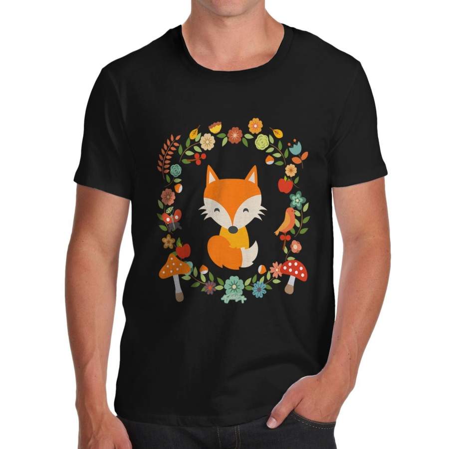 Men Casual T Shirt Summer Fashion Short Sleeve Cotton Tops Cartoon Fox Print Tee