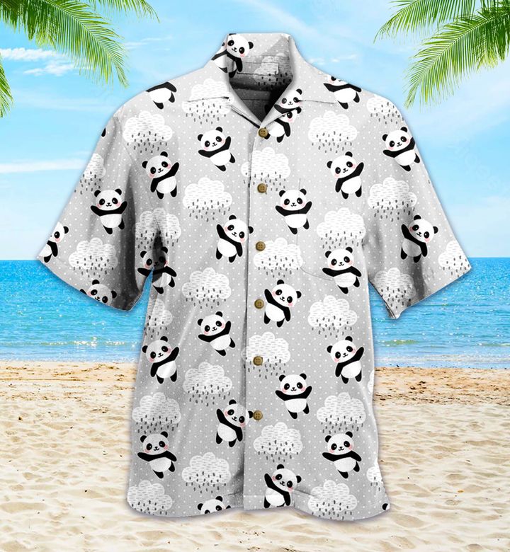 Panda With Rain Pattern 3D Hawaiian Shirt