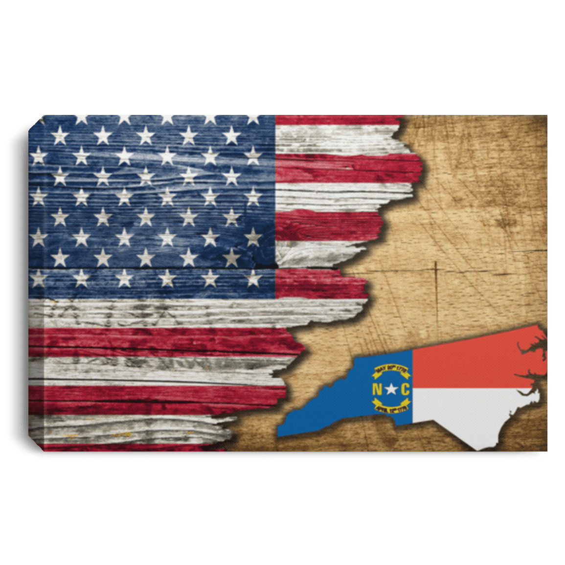 United States/North Carolina Flag Ripped Effect 24X16 Inches  Landscape Canvas .75In Frame