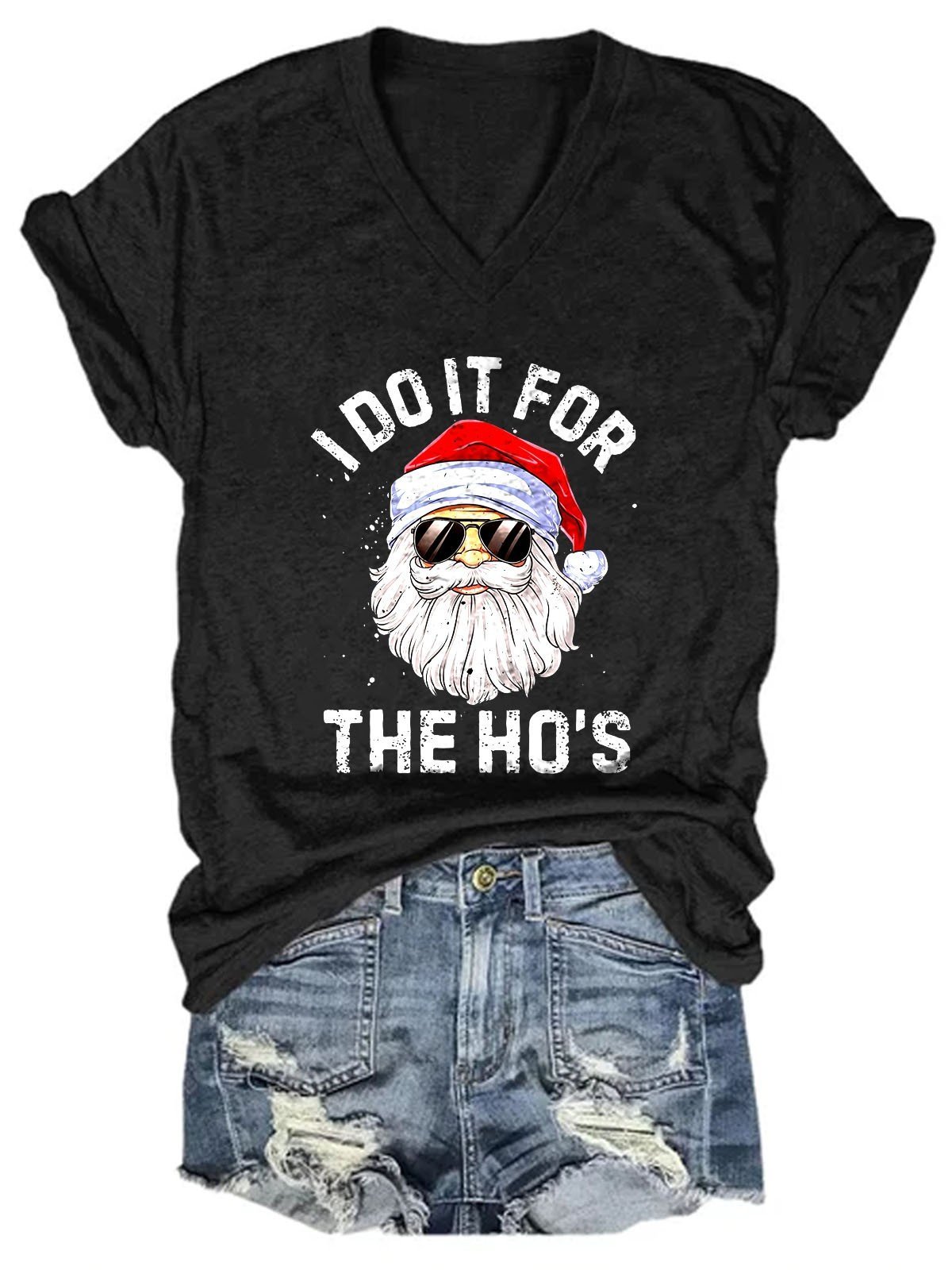 Women I Do It For The Ho’S Funny Inappropriate Christmas Men Santa T-Shirt