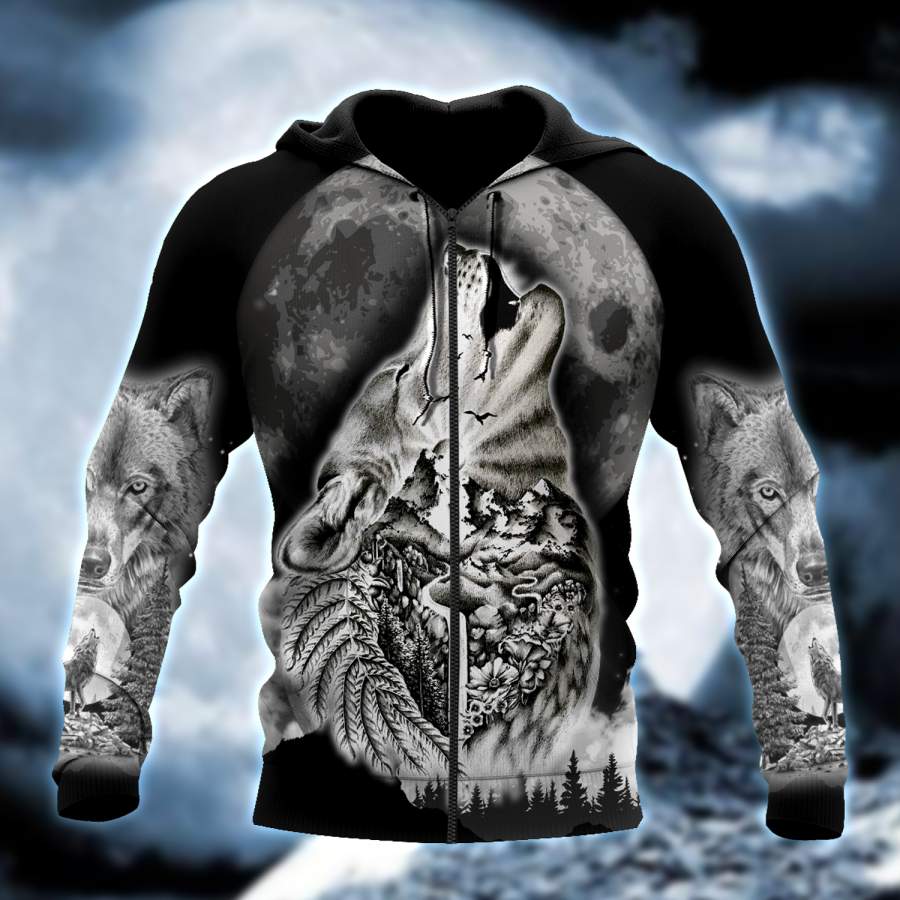 Wolf Spirit Tattoo Style 3D All Over Printed Hoodie Shirt by SUN QB05302002