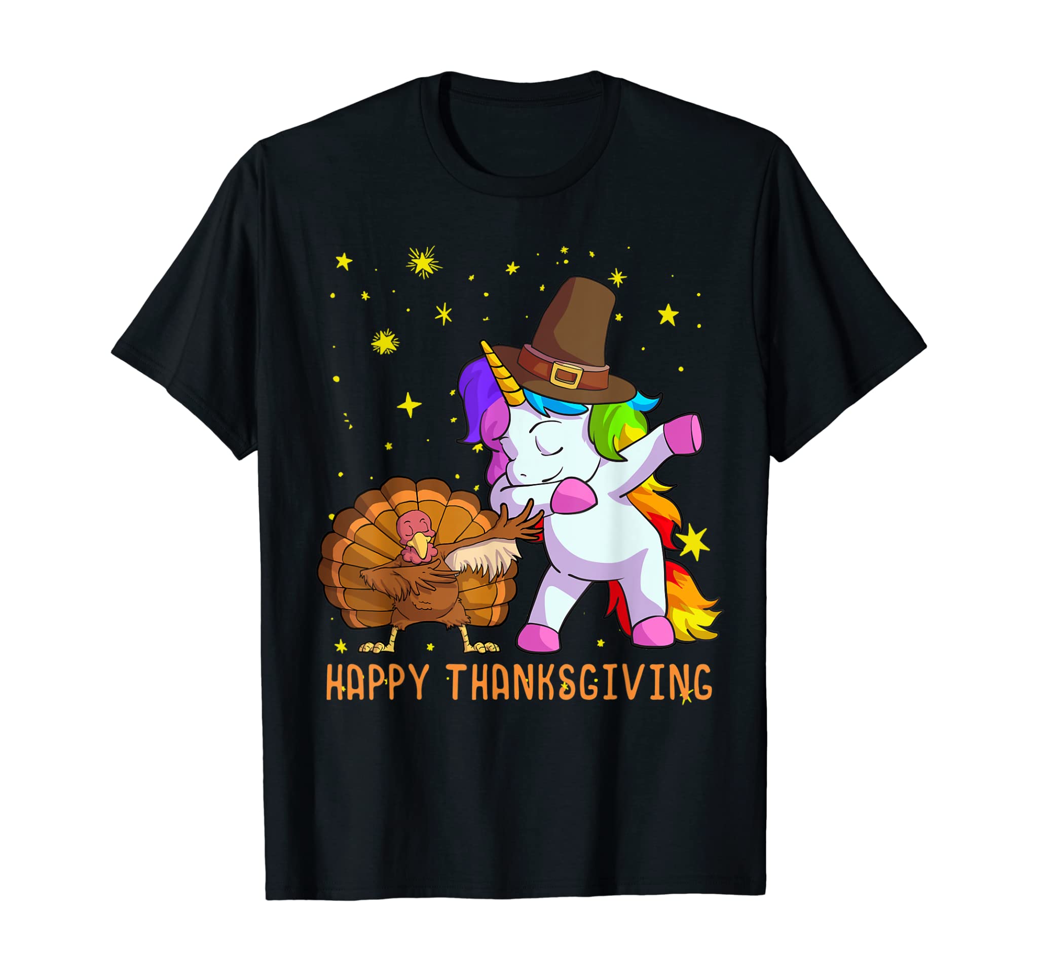 Cute Unicorn Thanksgiving Shirt For Girls Pilgrim Hat Turkey T-Shirt