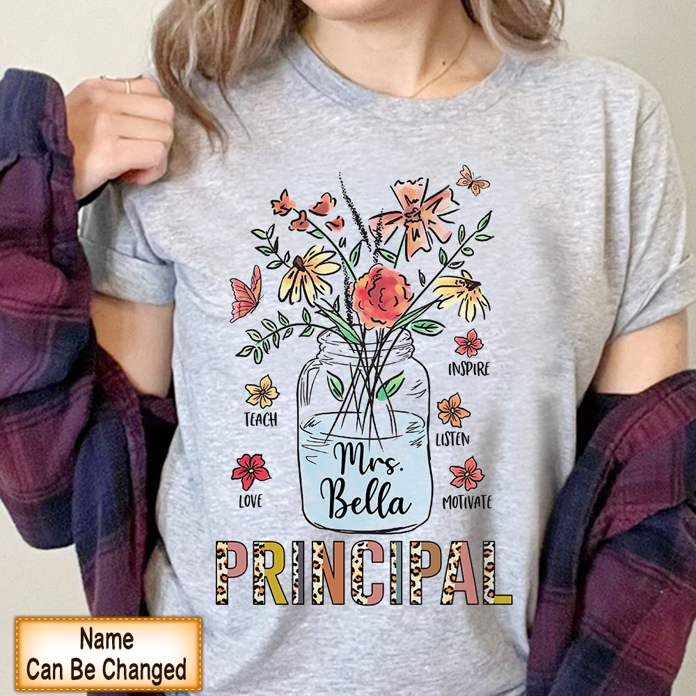 Personalized Shirt Teach Love Inspire Listen Motivate Flower Retro Principal Teacher For Teacher Hk10 Trhn