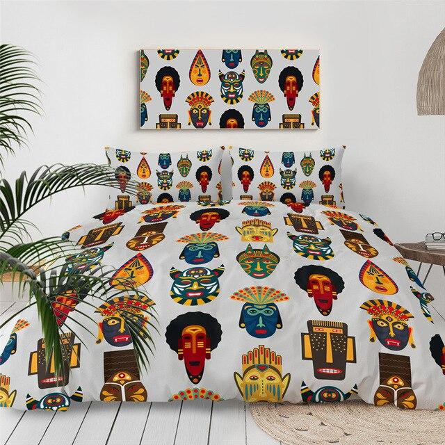 African Ethnic Face 3 Pieces Quilted Comforter Set