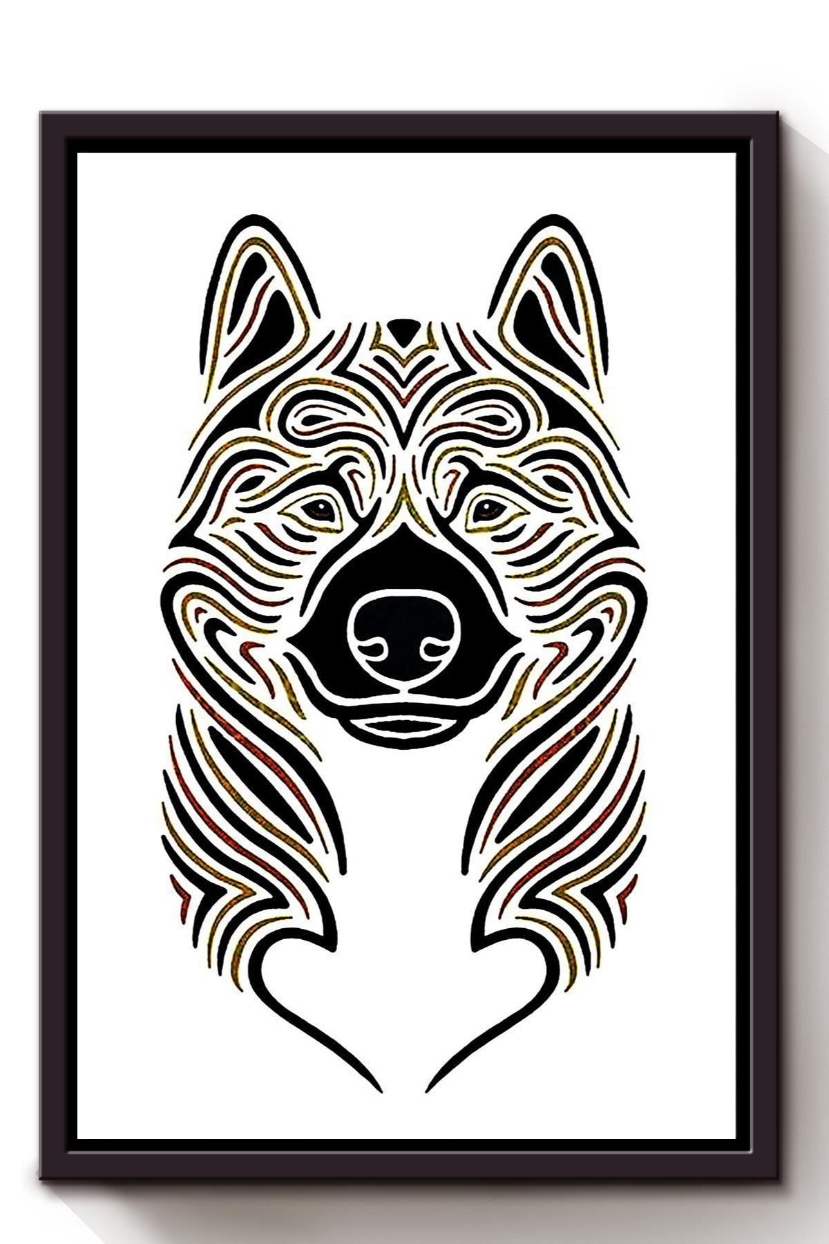 Akita Dog Line Art Home Decor Gift For Dog Mom Dog Lover Framed Canvas