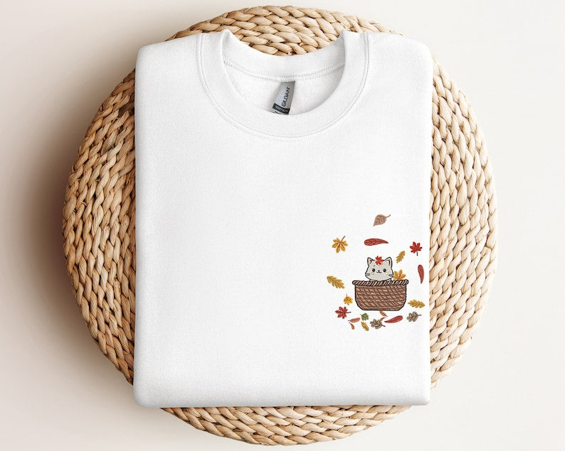 Autumn Cute Cat Embroidered Sweatshirt 2D Crewneck Sweatshirt All Over Print Sweatshirt For Women Sweatshirt For Men Sws3083