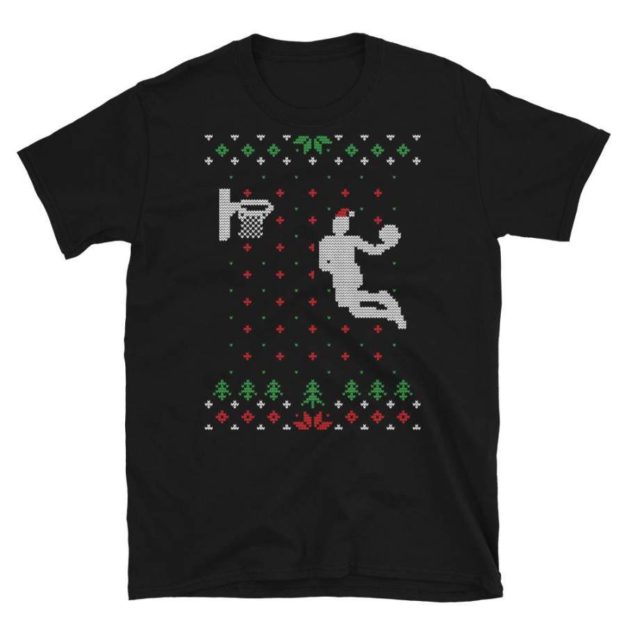 Basketball Dunk Christmas Ugly Sweater Design Short-Sleeve Unisex T-Shirt