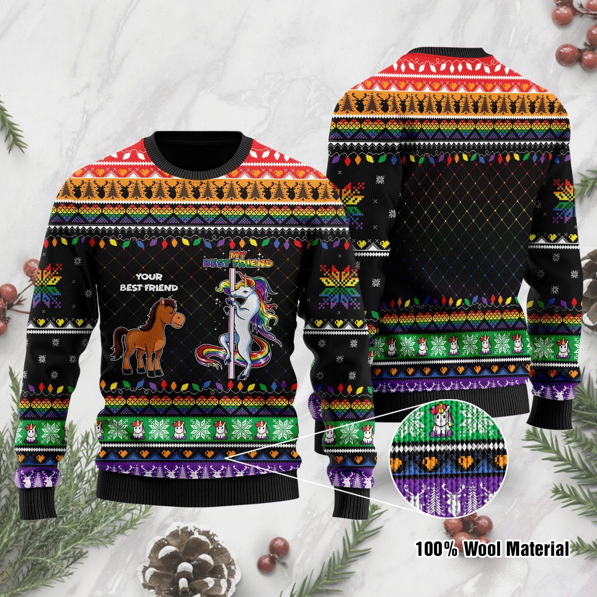 Your Best Friend My Best Friend Horse And Unicorn Ugly Sweater For LGBT Community On Christmas Days