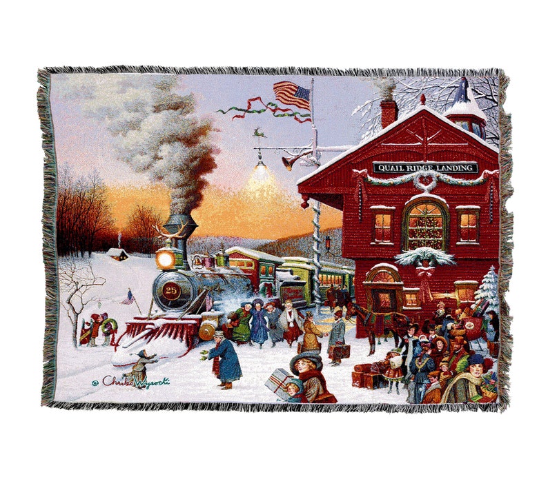 Whistle Stop Christmas And Newyear Vintage Retro Style Couch Sofa Blanket,  Woven Throw Blanket Home Decor