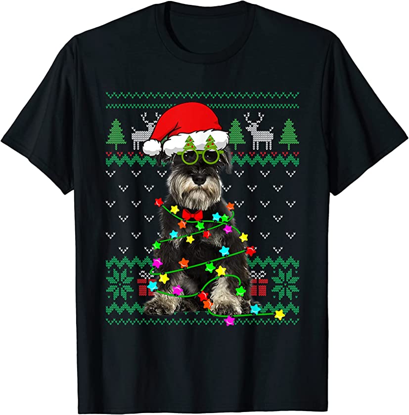 Ugly Sweater Christmas Lights Schnauzer Dog Puppy Lover T-Shirt