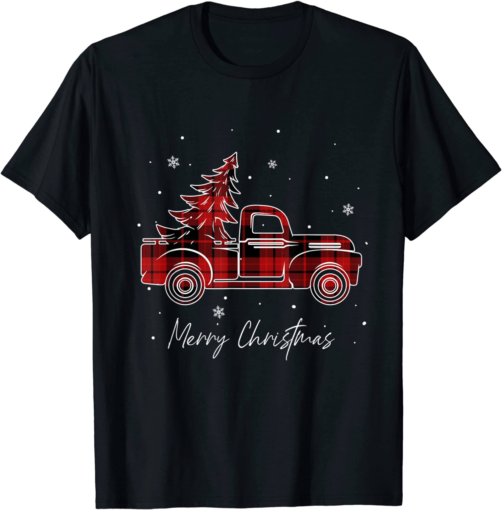 Merry Christmas Buffalo Truck Tree Red Plaid For Men Women T-Shirt