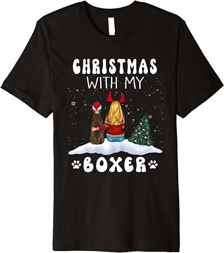 Christmas With My Boxer Dog Puppy Funny Xmas Premium T-Shirt