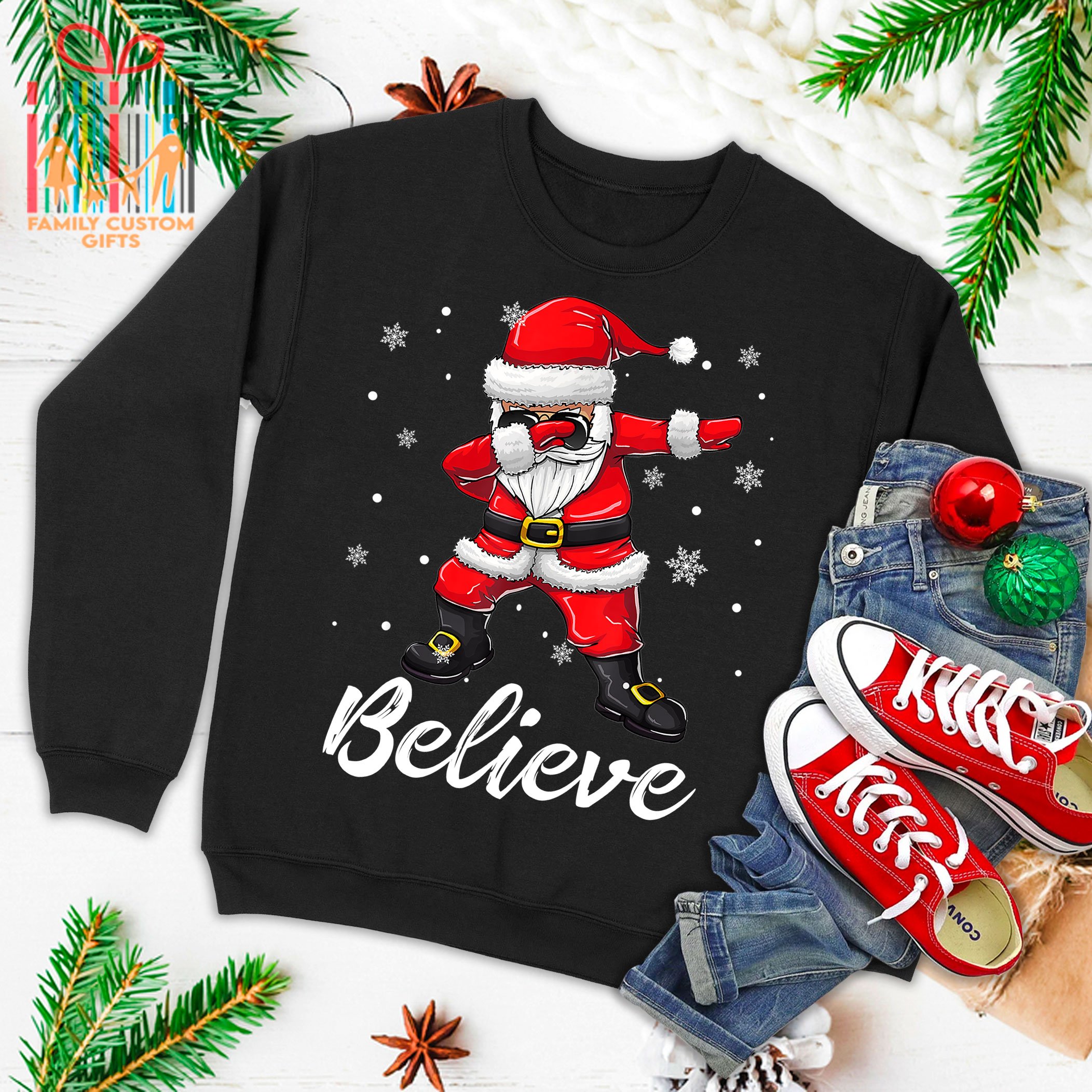 Believe Christmas Shirt Dabbing Santa Claus Ugly Christmas Sweater T-Shirt