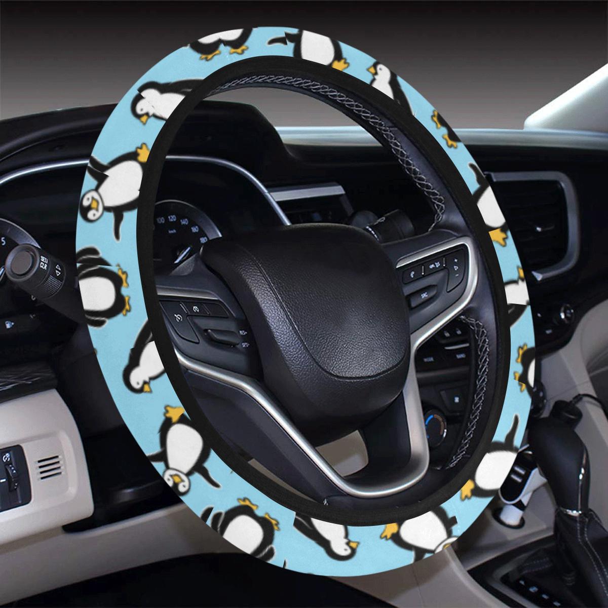 Penguin Happy Print Steering Wheel Cover With Elastic Edge