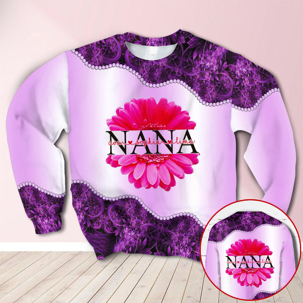 Personalized Nana Pink Flower Purple All Over Print Shirts, 3D Hoodie, Sweatshirt, Shirt And Polo For Grandma Hn98 Trhn