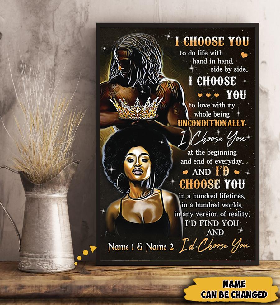 I Choose You Black Couple Poster Personalized Black King Queen Poster Gift For Couple Love Custom Black Couple Love Art Poster Hg98 Huts