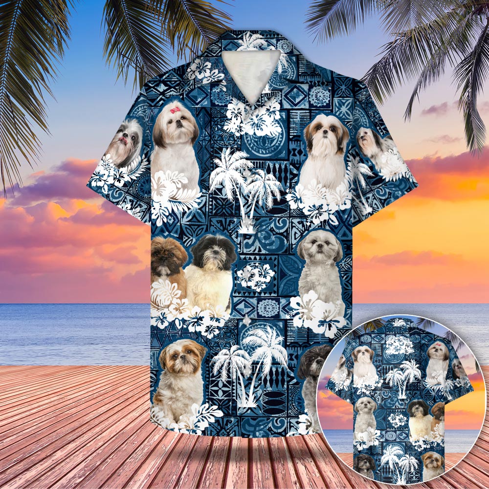 Shih Tzu Hawaii Style Blue Shirt Gift For Dad Phts Ha37897